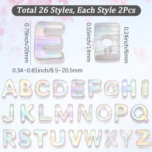 52Pcs A to Z Large Acrylic Letter Beads Rainbow Alphabet Bead with Large Hole Iridescent Opaque Clear AB Initial Alphabet Shaped Loose Spacer for Jewelry Making Keychains Charm Phone Chains - style: Style 4