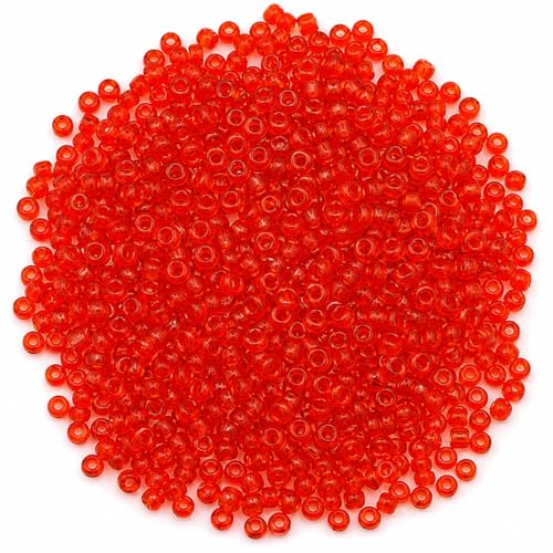 Perlin Glass Seed Beads 3mm 8/0 Round Mini Small Pony Beads 3300pcs for Making Earrings Bracelets Pendants Waist Jewelry DIY Handmade Transparent Color Kit (Red) - color: Red