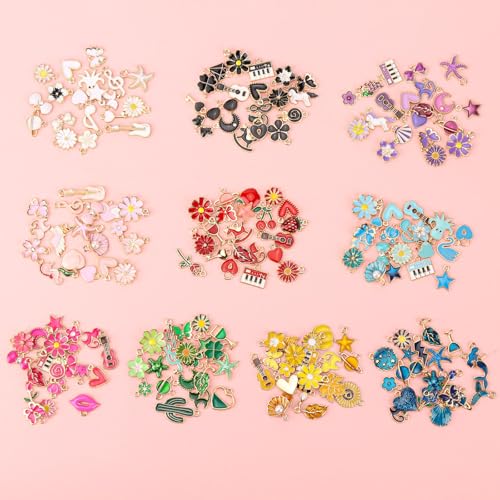 acDesign 200Pcs Charms for Jewelry Making，Mixed Metal Charm Necklace Kit for DIY Necklace Bracelet Making (10 Colors)