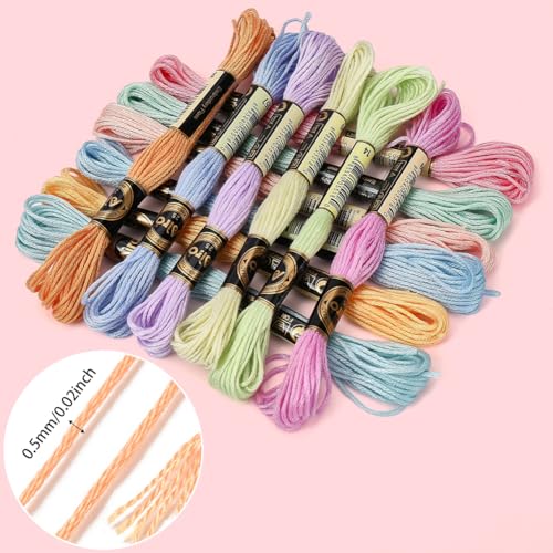 12 Skeins 105 Yards Embroidery Floss Cross Stitch Threads 6 Ply Variegated Macaroon Friendship Bracelet String Floss Threads Bulk for Jewelry Making Bracelet Knitting Stitching Craft Supply - color: Pastel Color
