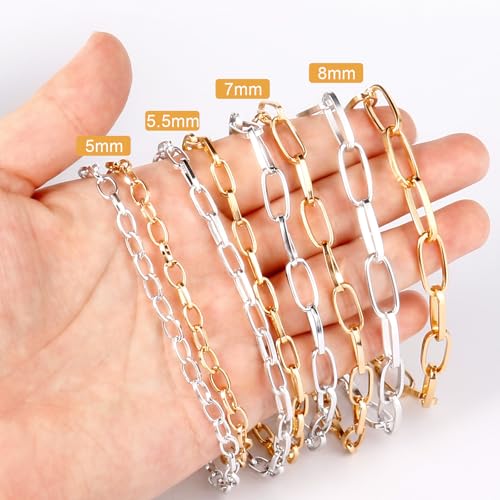 33FT Silver Paperclip Chain Roll 8MM Silver Plated Aluminum Paperclip Link Chains Spool Bulk for Jewelry Making - color: silver, size: 8MM