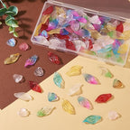 Beadthoven 120Pcs Glass Leaf Beads Mixed Transparent Leaf Shaped Crystal Beads Colorful Spring Summer Plant Bead Loose Gemstone Spacers for Jewelry Making DIY Bracelets Necklace Earrings Crafts - color: Leaves 2 styles