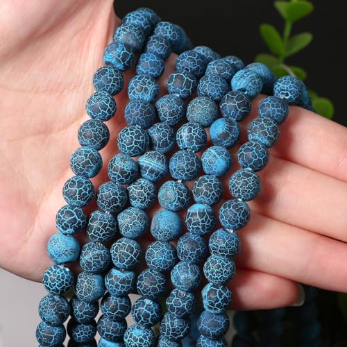 6mm Deep Blue Matte Oxidized Natural Stone Beads Round Loose Beads for Jewelry Making Yochus DIY Beads Bracelet Necklace - color: Deep Blue Matte Oxidized, size: 6mm