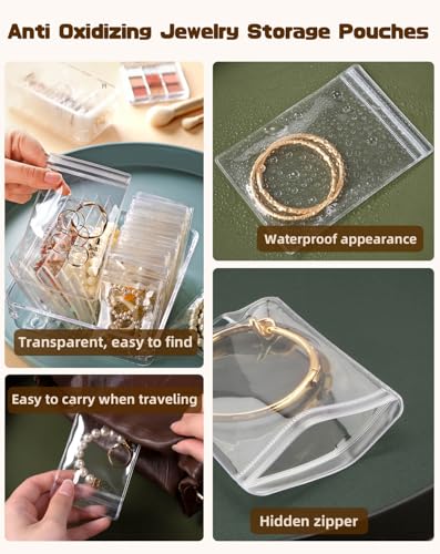 100Pcs Anti Tarnish Jewelry Bags Clear Pvc Jewelry Storage Pouches with Zipper Plastic Packing for Earrings (Rings Bracelet Earrings Oxidizing Set) - color: 100Pcs Rings Bracelet Earrings Oxidizing Set