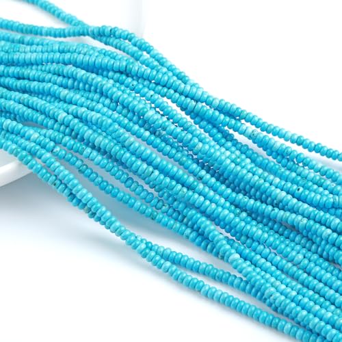 150PCS 2x4mm Natural Blue Turquoise Stone Rondelle Beads Abacus Disk Stone Beads Round Loose Spacer Gemstone Beads for DIY Bracelet Necklace Jewelry Making - color: Blue Turquoise, size: 2x4mm Abacus Disk