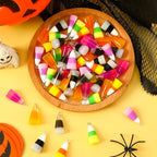 Augshy 64 Pcs Candy Corn Charms, Resin Candy Corn Beads Ornament Glow in The Dark Luminous Fake Corn Pendant for Halloween Thanksgiving Fall Autumn DIY Crafts Bracelet Necklace Jewelry Making - style: Candy Corn Style