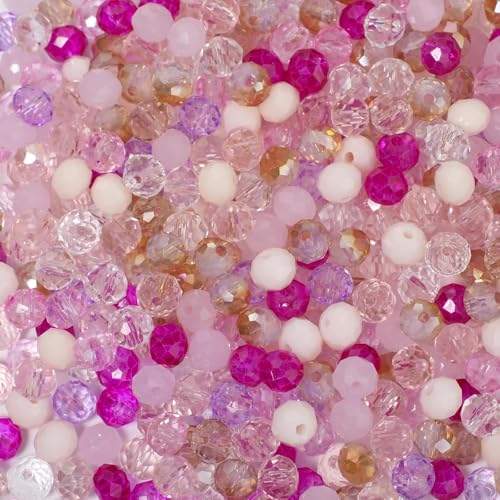 Songxi 300pcs 6mm Pink Glass Beads for Jewelry Making, Crystal Beads for Bracelets Jewelry Making, Spacer Beads for Keychain Making Necklace Earring DIY Arts and Crafts - color: Pink, size: 6mm