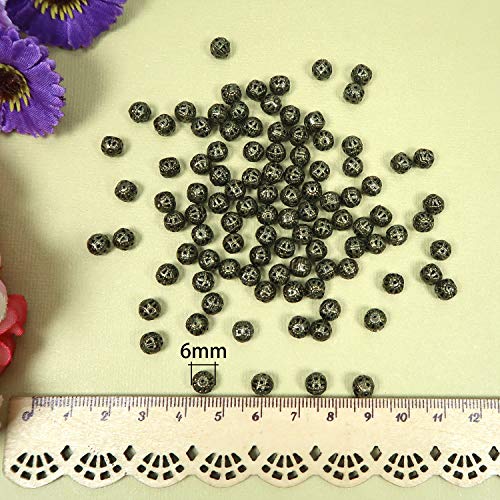 TOAOB 100pcs 6mm Antique Bronze Filigree Hollow Ball Beads Round Metal Loose Spacer Beads for DIY Crafts Bracelets Necklaces Earrings Jewelry Making - color: Antique bronze, size: 6mm