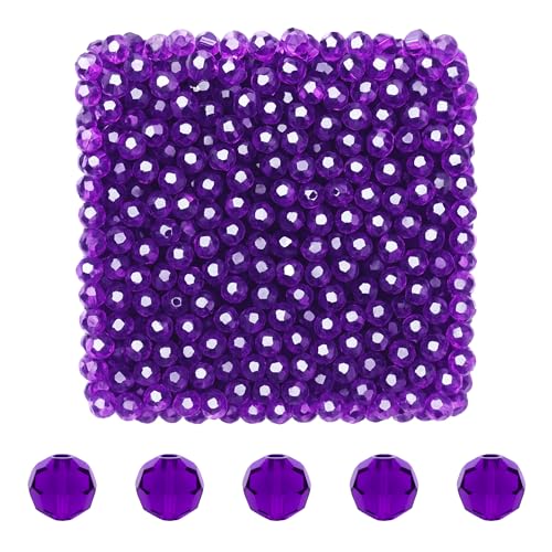 Mandala Crafts 4mm Amethyst Round Crystal Glass Beads, 1000 Faceted Beads for Adult Jewelry Design, Fashion Accessories, and Decorative Applications - color: Amethyst, size: 4mm Round