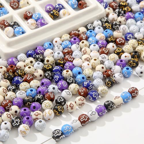 8mm Acrylic Beads 600pcs Cross Bead Multicolor Spacer Bubble Beads Plastic Crafts Bead for DIY Necklaces Bracelets Earrings Jewelry Making (Cross) - color: black&brown