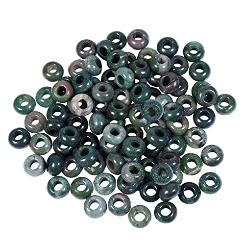 TUMBEELLUWA 40pcs Crystal Stone Large Hole Beads for Jewelry Making Macrame Beads for Hair Braids(14mmx8mm), Green Indian Agate - color: Multi Green