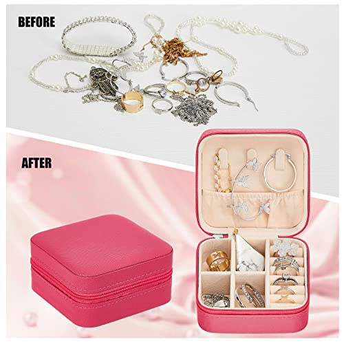 Taiyin Travel Jewelry Case, Bridesmaid Gifts Mini Jewelry Organizer, PU Leather Portable Earring Box for Women Girls - color: Rosy