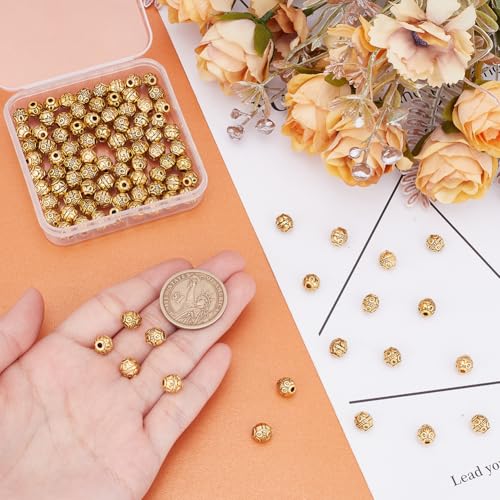 UNICRAFTALE About 100Pcs Tibetan Barrel Beads 7mm Antique Gold Beads Rondelle Spacer Beads with Large Hole Beading Bracelet Making Beads for Bracelet Jewelry Making Accessories Hole 1.8mm