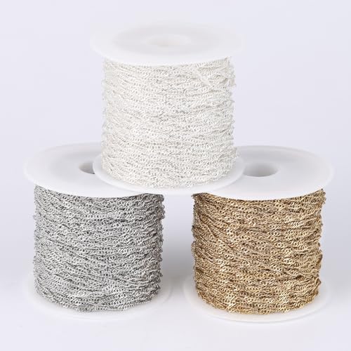 33 Feet Stainless Steel Singapore Chains Roll, 2mm 304 Stainless Steel Twisted Link Chain Bulk Spool for Jewelry Making DIY Craft - color: 2mm Stainless Steel