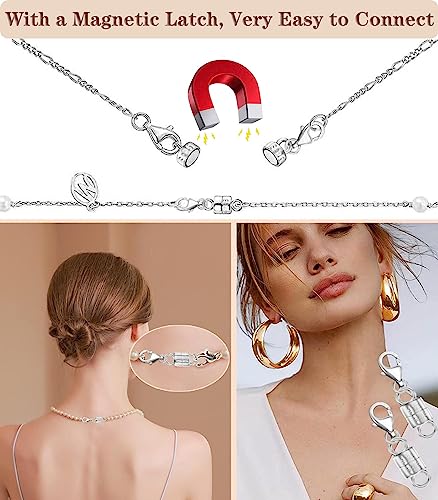 Dailyacc 925 Silver Lobster Magnetic Necklace Clasps and Closures Safety Sterling Silver with 14K Gold Jewelry Converters for Bracelets Chain Extender - color: 8PCS Silver
