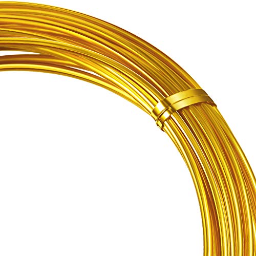 TecUnite 15 Gauge 32.8 Feet Aluminum Wire, Bendable Metal Craft Wire 1.5 mm Thickness Gold Wires for Making Dolls Skeleton DIY Crafts Floral Making Sculpting Wreath Wrapping Beading