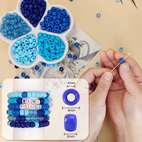MIIIM 1000PCS 6x9mm Pony Beads Bulk, 5 Styles Blue Pony Beads for Bracelets Making Kit, Kandi, Hair Braids Crafts for Jewelry Making (Blue) - color: Blue