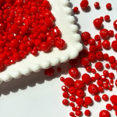 780Pcs Briolette Crystal Glass Beads for Jewelry Making, 3-10mm Faceted Red Crystal Beads for Bracelets, Rondelle Glass Beads Bulk for Crafts Wine Charms Wind Chimes Suncatchers - color: Red-02