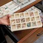 2Pcs 5 x 8.3 Inch Jewelry Box Tray Velvet Jewelry Drawer Insert Antique White 18 Grids Divided Stackable Necklace Storage Container Dresser Drawer Case for Earring Rings Display Showcase - style: White 18 Grids
