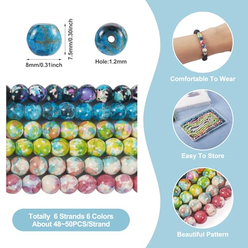 8mm Turquoise Beads Strands Dyed Gemstone Round Loose Spacer Beads 6 Colors for DIY Bracelet Earring Necklace Jewelry Making (6 Strands) - color: Mixed Color-Round