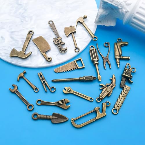 Youdiyla 80pcs Alloy Ancient Cyan Father's Day Series New Tool Set Pendant Jewelry Making DIY Keychain Earrings Pendant Various Design Charms for Jewelry Making Bracelets Necklace (SN901) - color: SN901