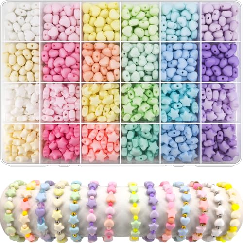 1000Pcs Matte Acrylic Star Beads Hart Beads for Jewelry Making, Macaron Colors Frosted Pastel Bead Colorful Assorted Cute Aesthetic Kawaii Bead for Bracelet DIY Craft Earring Phone Charm - color: Matte