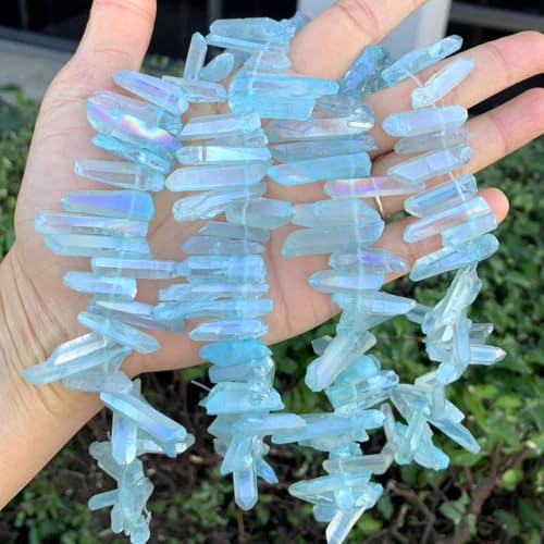 Adabele 30 Inch Natural Raw Healing Crystal Quartz Gemstone Loose Beads Small Drilled Point Aqua Blue AB Titanium Coated Chakra Gem Stone Drop Stick GA7 - color: Aqua Blue Ab, size: Small Size (30 Inch/2 Strands)
