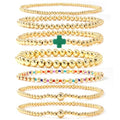 14K Gold Beaded Cross Beaded Bracelet Stack Set for Women,7PCS Bohemian Colorful Beads Ball Stretch Stackable Bracelets Trendy Holiday Birthday Gift - color: Dark Green