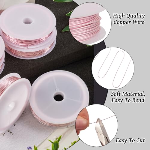 Cheriswelry 42.65 Feet Copper Wire for Jewelry Making 21 Gauge 0.7mm Tarnish Resistant Wire Pink Soft Artistic Bendable Wire with Spool - size: 21 Gauge(0.7mm)