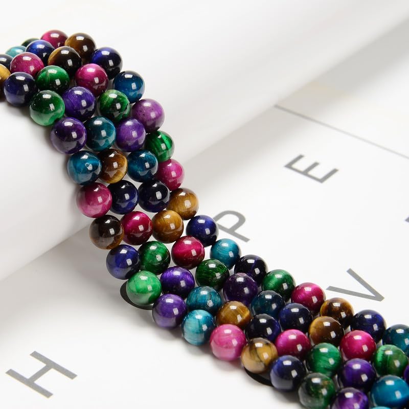 120pcs(2 Strand) 6mm Mixed Color Tiger Eye Stone Beads with Energy Power, Smooth Round Gemstone Beads for Jewlery Bracelets Earrings Making DIY - color: Multi-color Tiger Eye, size: 6mm