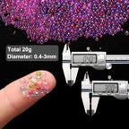 Iridescent Glass Tiny Bubble Beads, 0.4-3mm 20g No Hole Micro Mini Round Deep Purple Water Droplets Beads - Applications: for Resin Filler, Nail Art, Dollhouse Bath Tub, 2-Pieces - color: Deep Purple, size: φ0.4-3mm