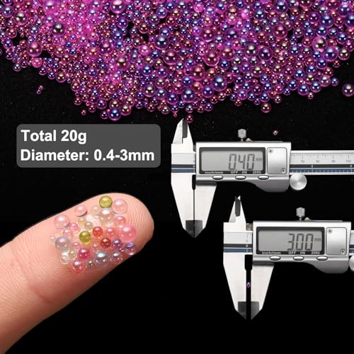 Iridescent Glass Tiny Bubble Beads, 0.4-3mm 20g No Hole Micro Mini Round Deep Purple Water Droplets Beads - Applications: for Resin Filler, Nail Art, Dollhouse Bath Tub, 2-Pieces - color: Deep Purple, size: φ0.4-3mm