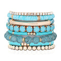 RIAH FASHION Multi Color Stretch Beaded Stackable Bracelets - Layering Bead Strand Statement Wrap Bangles - color: Boho Mix - Turquoise, size: 7.0 Inches Length