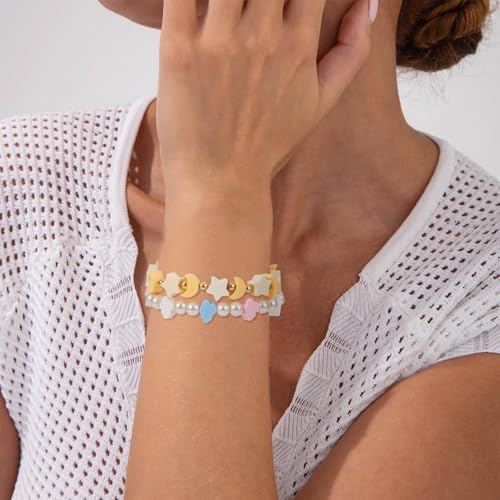 200Pcs Polymer Clay Beads Candy Moon Star Cloud Bead Colorful Slice Loose Spacer Beads for DIY Friendship Bracelet Necklace Earring Phone Strap Charm Keychain Jewelry Making - color: Mixed Color-Cloud