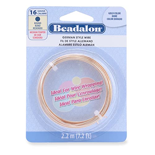 Beadalon German Style Wrapping Wire, Round, Gold Color, 16 Gauge, 2.2 m / 7.2 ft - color: Gold, size: 16 gauge / 7.2 ft