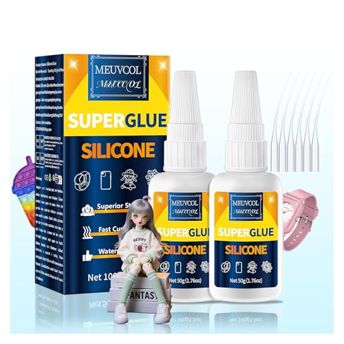 Meuvcol Silicone Glue 100g - Fast-Bonding & Waterproof Silicone Adhesive for Silicon Rubber, Model, Toys, TPU, TPR, TPE - Clear Liquid Silicone Adhesive for Crafts, 6 Applicator Nozzles - size: 100g, style: Silicone Glue