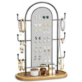 bussdis Jewelry Holder Organizer Earring Display - Stands Earring Storage Earring tree Hanger Jewelry Towers Rack with 6 Hooks 300 Stud Holes Wood Tray for Necklaces Bracelets Rings - color: Black