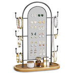 bussdis Jewelry Holder Organizer Earring Display - Stands Earring Storage Earring tree Hanger Jewelry Towers Rack with 6 Hooks 300 Stud Holes Wood Tray for Necklaces Bracelets Rings - color: Black