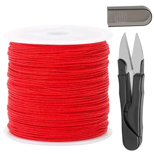 1mm Red Bracelet String, QBJAYTY 100 Yards Braided Satin Nylon String Cord for Bracelets, Beading, Macramé, Chinese Knotting, Kumihimo, Necklaces Pendants Making, (1mm Red) - size: 1mm, style: red