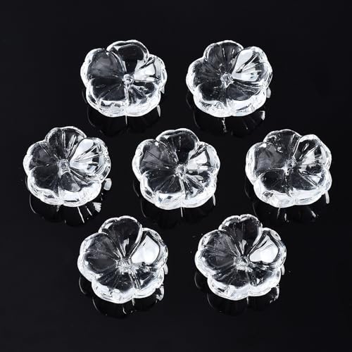 KISSITTY 100pcs Flower Glass Beads Transparent Crystal Aesthetic Flowers Drilled Bead Caps Charm Spacers for DIY Necklaces Earrings Bracelets Jewelry Craft Making for Women - color: Transparent