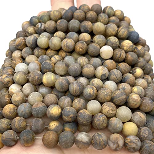 ABCGEMS Velvet-Matte-Finished Namibian Golden Pietersite Beads (Enhance The Stone's Inherent Texture and Nature Hues with a Non-Glare Aesthetic) Smooth Round 8mm (Non-Shiny) - color: Golden Pietersite (From Namibia, South Africa)