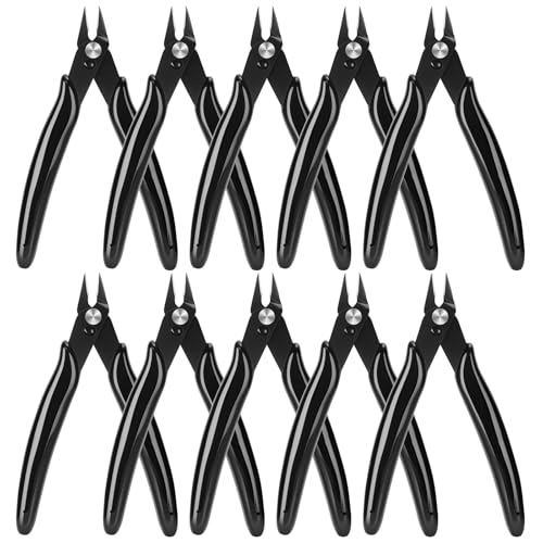 5 Inch Flush Cutters, 10 Pack Micro Wire Cutters, Sharp Zip Tie Cutter, Precision Wire Cutters for Crafting, Jewelry Making, Plastic Models, 3D Print, Electronics, Floral - color: Black ( 10 Pack )