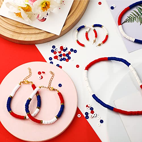 Batiyeer 3000 Pcs Red White and Blue Clay Beads Bracelet Making Kit 6 mm Patriotic 4th of July 250th Anniversary Spacer Beads Heishi Polymer Clay Bead for Necklace Earring Bracelet Making - color: Red, Blue, White