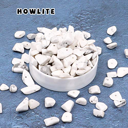 500 pcs Natural Chip Stone Beads, Howlite 5-8 mm Irregular Gemstones Healing Crystal Loose Rocks Bead Hole Drilled for Jewelry Making Bracelet - color: Howlite