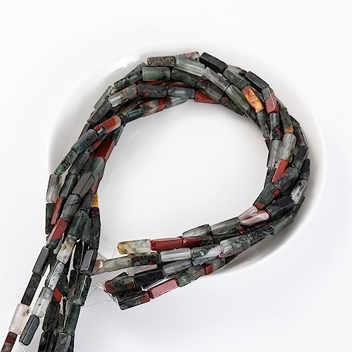 Natural Bloodstone Rectangle Tube Beads 4x13mm 38cm/str Loose Semi Gemstone Stone Beads for Making Bracelets Necklace Earrings - color: BloodStone, size: 4x13mm Rectangle
