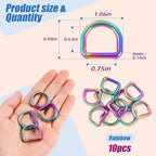 PECMER 20mm Rainbow D-ring Buckles-10 PCS Zinc Alloy D Rings 3/4 inch Metal D-Shape Buckle Clips-Non-welded Purse Hardware for Bag Making Webbing - color: 10pcs Rinbow D-ring -20mm
