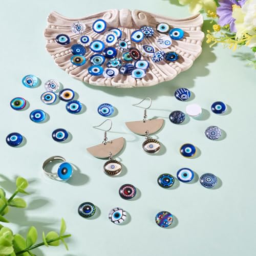 100Pcs/Set Flat Round Transparent Glass Cabochons with Pattern Eye Flatback Glass Dome Flatback Cab Beads for Photo Cameo Jewelry Making Necklace Ring DIY Crafts 12x4mm Blue Eye - color: 100Pcs-12x4mm-Blue Eye