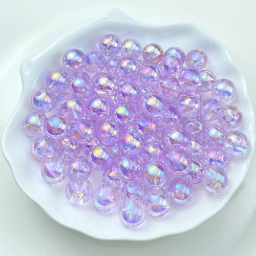 100 PCS 12mm Acrylic Round Beads Clear AB Colors Bubble Spacer Beads Loose Craft Beads for DIY Jewelry Making Bracelet Necklace Earring Ornament Wind Chimes Key Chains(Light Purple AB) - color: 1-Light Purple AB, size: 12mm