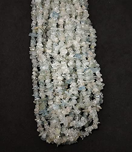 Crushed Aquamarine Pre Drilled Crystal Chips Beads for Bracelets Making, DIY Handmade Natural Healing Crystals (25 Inch Strand) - color: Aquamarine