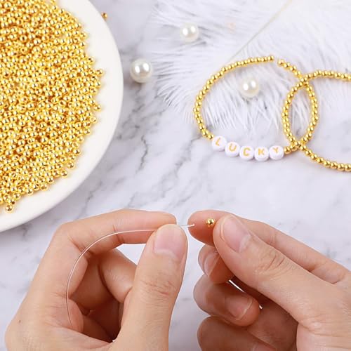 DECYOOL 1200Pcs 4mm Smooth Round Beads Gold Spacer Loose Ball Beads for Bracelet Jewelry Making Craft - color: Gold, size: 4mm